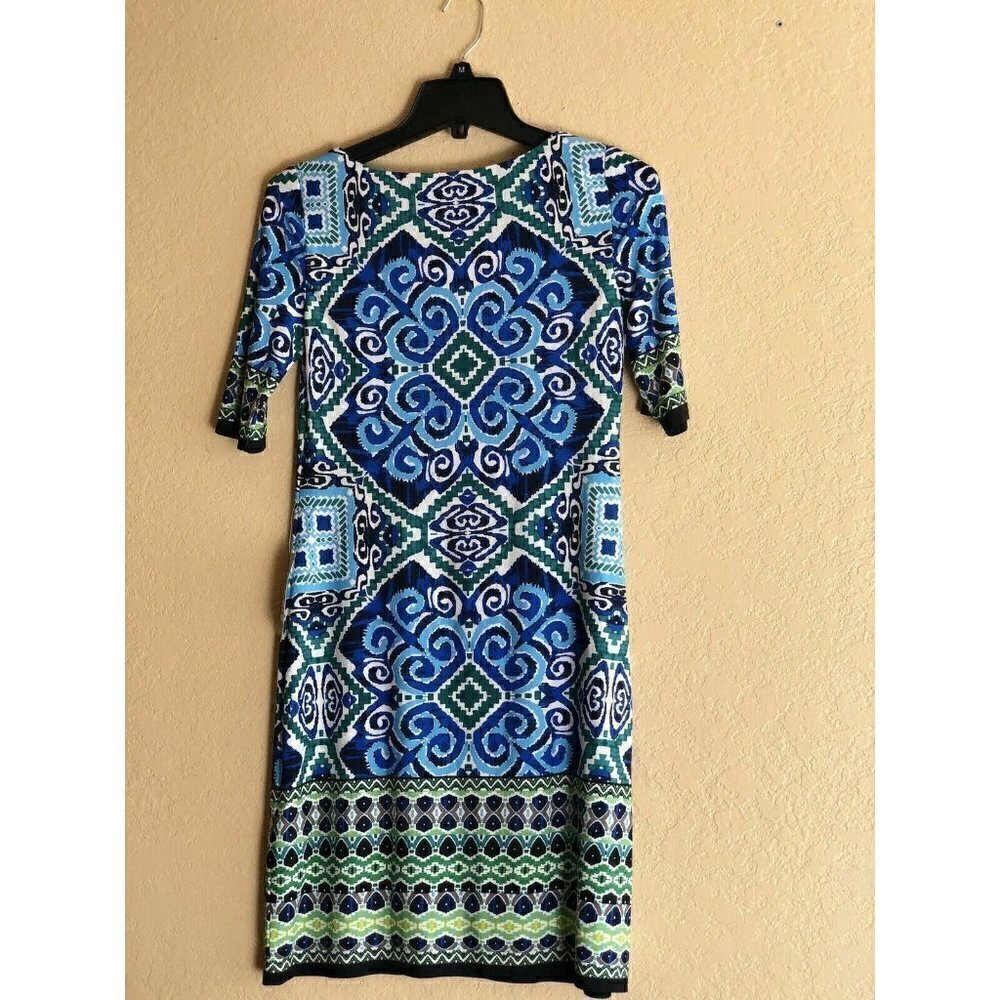 Eliza J Blue Abstract Print Shift Dress Size 0 Lined Knit Dress - Picture 8 of 12